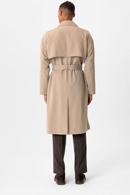 Gray Double Breasted Closure Belted Trench Coat