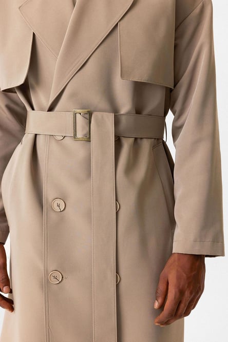 Gray Double Breasted Closure Belted Trench Coat