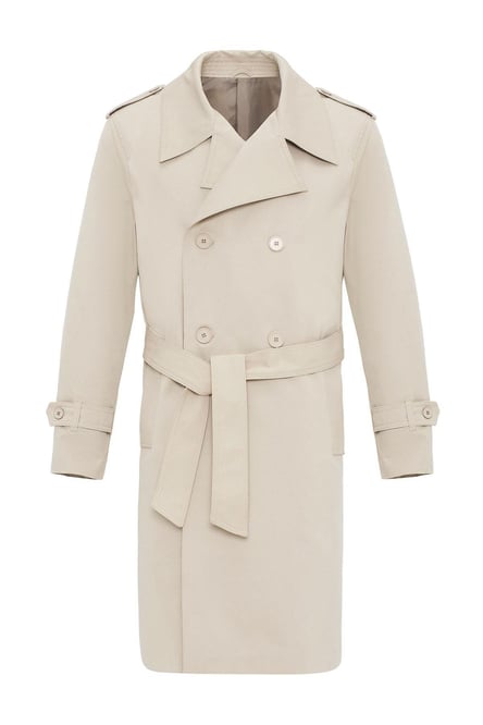 Beige Double Breasted Long Men's Trench Coat