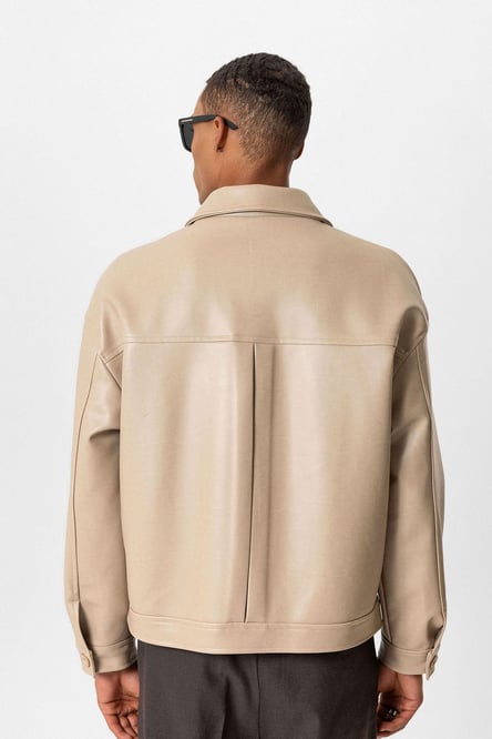 Beige Oversize Faux Leather Men's Coat