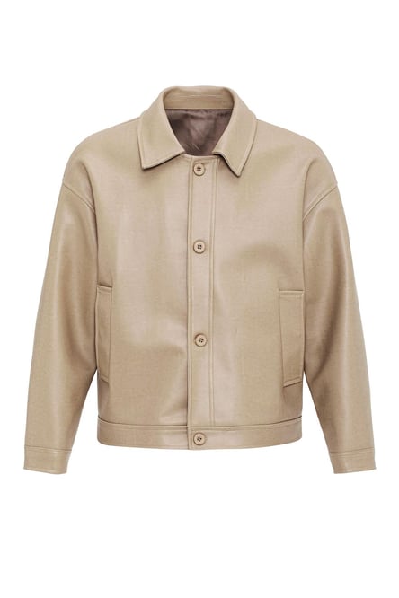 Beige Oversize Faux Leather Men's Coat