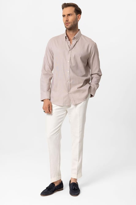 Antioch Beige Collar Buttoned Slim Fit Men's Shirt