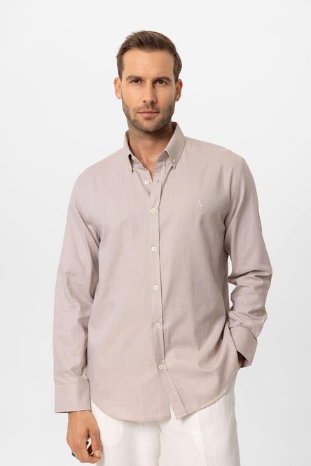 Antioch Beige Collar Buttoned Slim Fit Men's Shirt