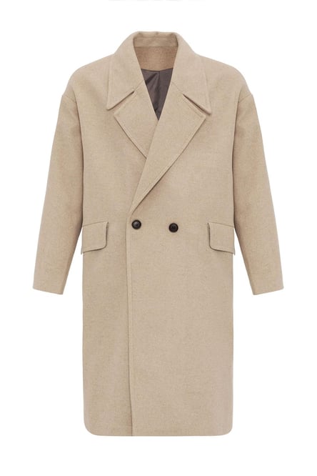 Beige Wool Blend Double Breasted Men's Coat