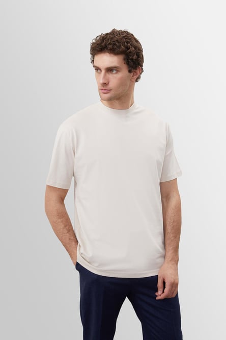 Antioch Beige Crew Neck Basic T-Shirt