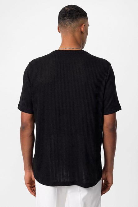 Antioch Black Crew Neck Ribbed Men's T-Shirt