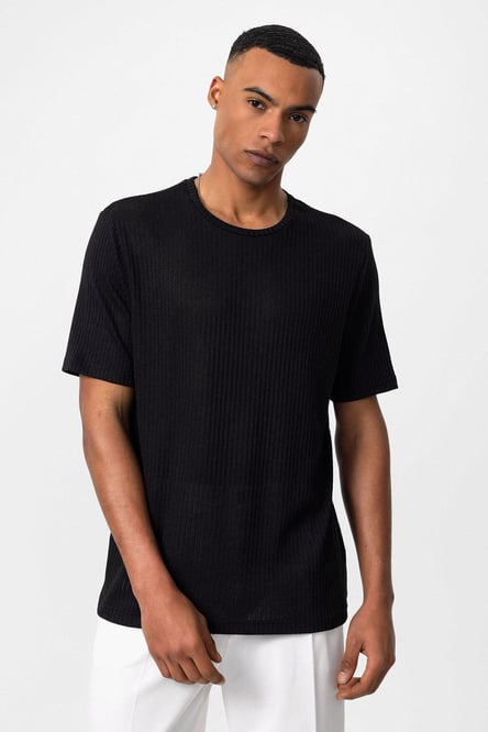 Antioch Black Crew Neck Ribbed Men's T-Shirt