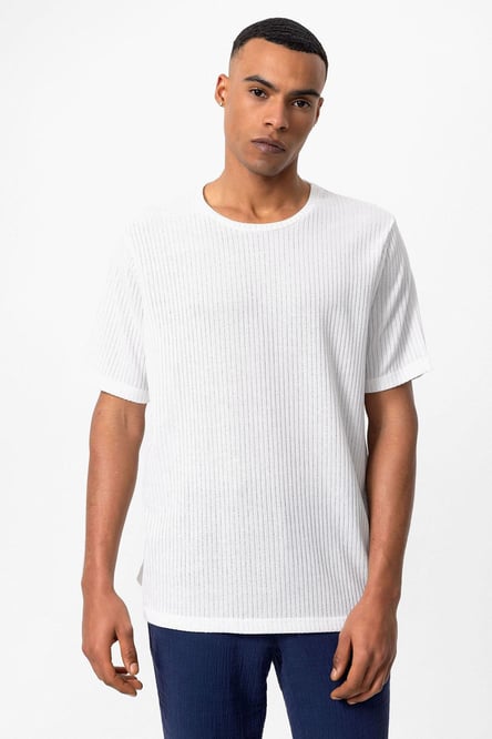 Antioch White Crew Neck Ribbed Men's T-Shirt