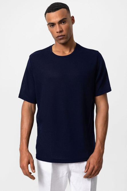 Antioch Navy Blue Crew Neck Ribbed Men's T-Shirt