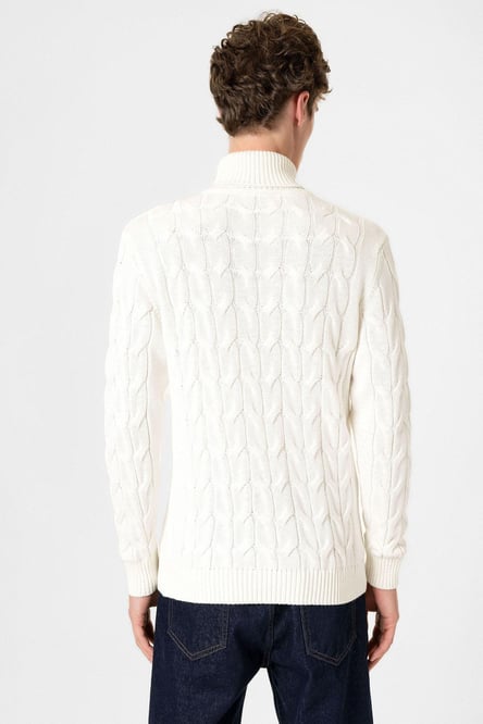 Ecru Hair Braided Men's Sweater