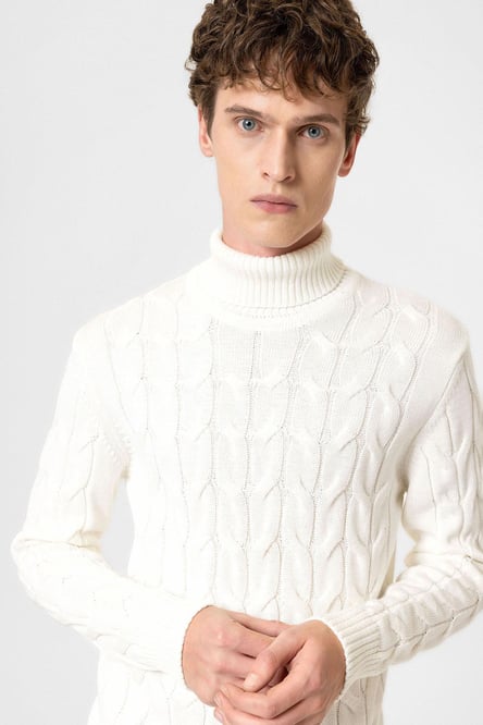 Ecru Hair Braided Men's Sweater