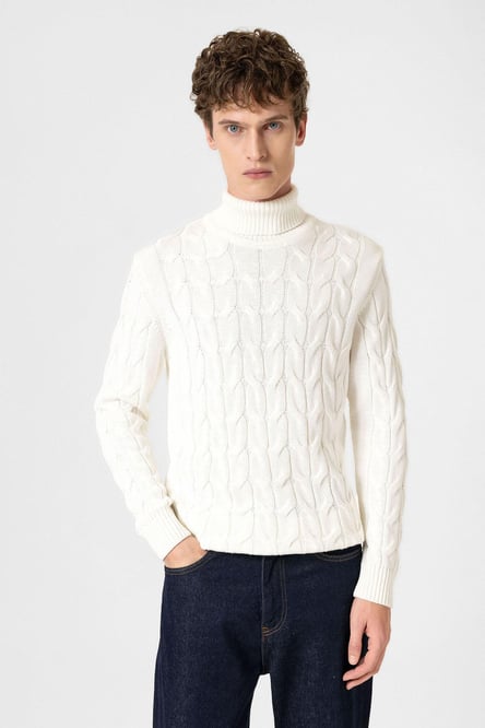 Ecru Hair Braided Men's Sweater