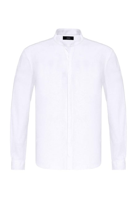 Antioch White Men's Collar Hidden Button Long Sleeve Slim Fit Shirt