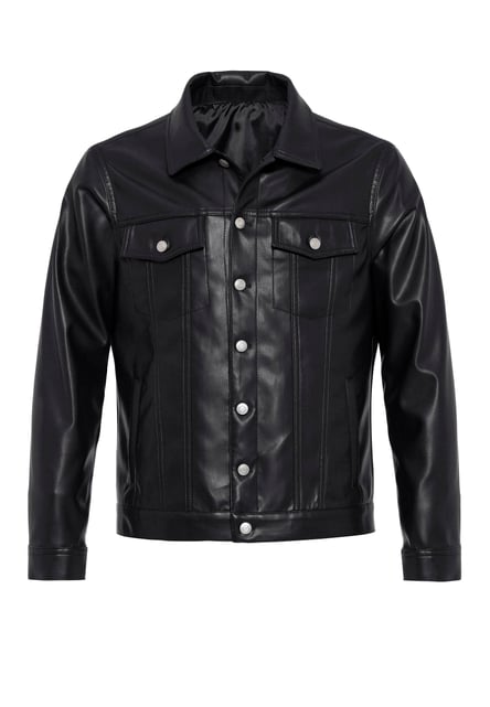 Black Men's Slim Fit Button-Closed Leather Coat