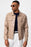 Light Beige Men's Slim Fit Button-Closed Leather Coat