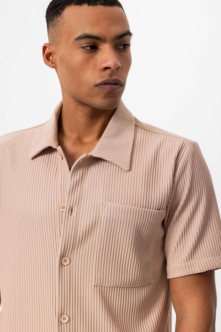 Antioch Beige Ribbed Short Sleeve Men's Shirt