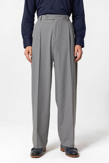 Gray Baggy High Waist Men's Fabric Trousers