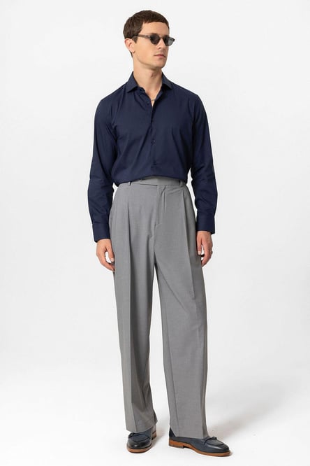 Gray Baggy High Waist Men's Fabric Trousers