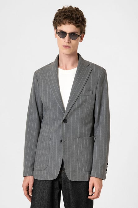 Gray Slim Fit Striped Men's Blazer Jacket