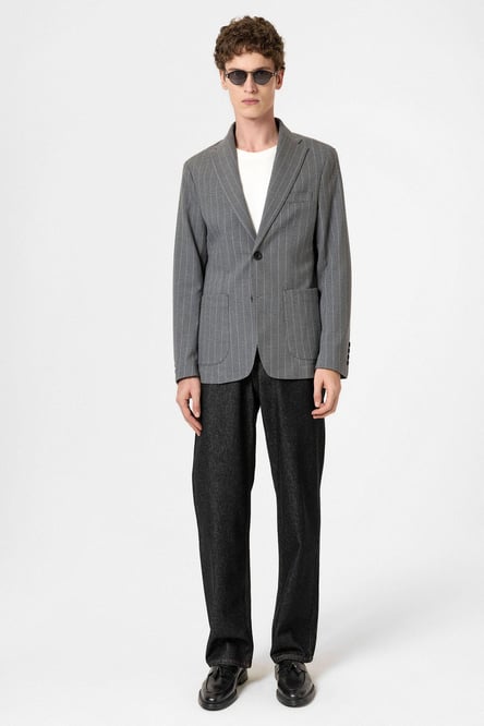 Gray Slim Fit Striped Men's Blazer Jacket