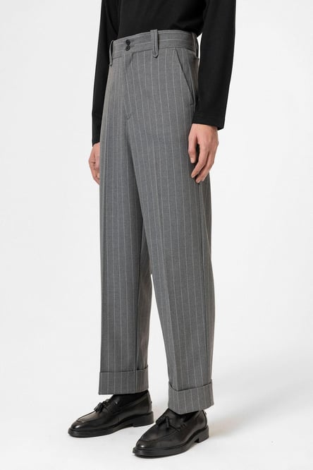 Gray High Waist Striped Relaxed Fit Men's Trousers