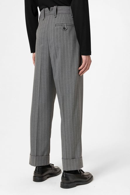 Gray High Waist Striped Relaxed Fit Men's Trousers