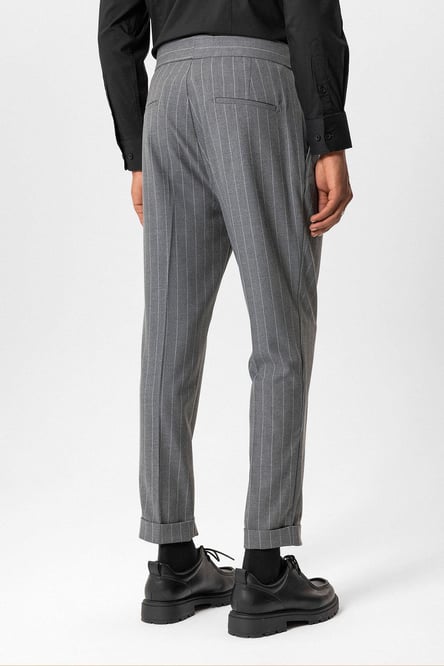 Gray High Waist Pleated Striped Men's Trousers