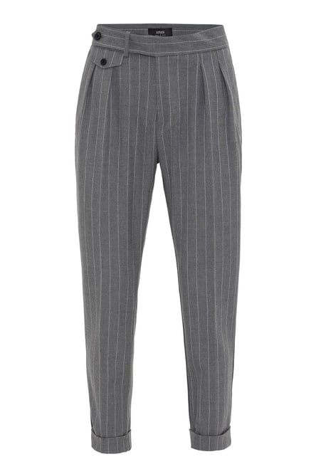 Gray High Waist Pleated Striped Men's Trousers