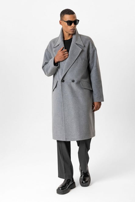 Gray Wool Blend Double Breasted Men's Coat