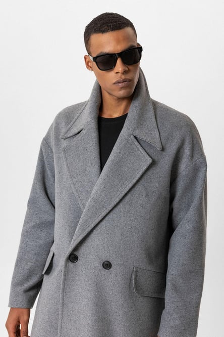 Gray Wool Blend Double Breasted Men's Coat