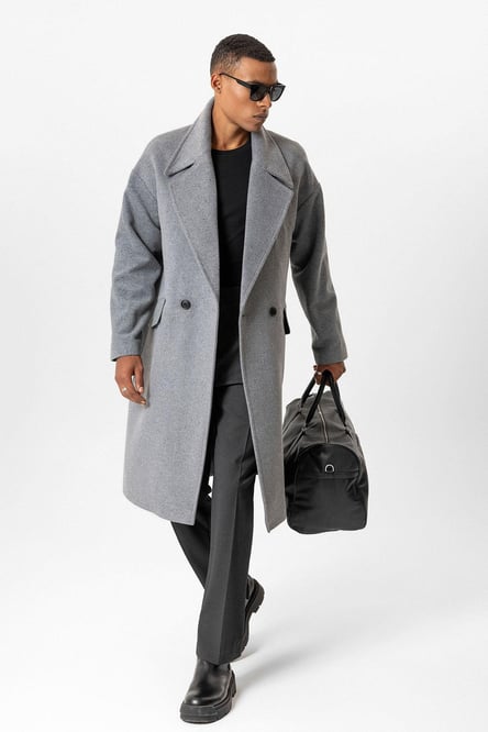 Gray Wool Blend Double Breasted Men's Coat