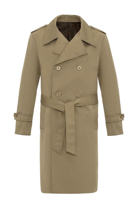 Khaki Double Breasted Long Men's Trench Coat