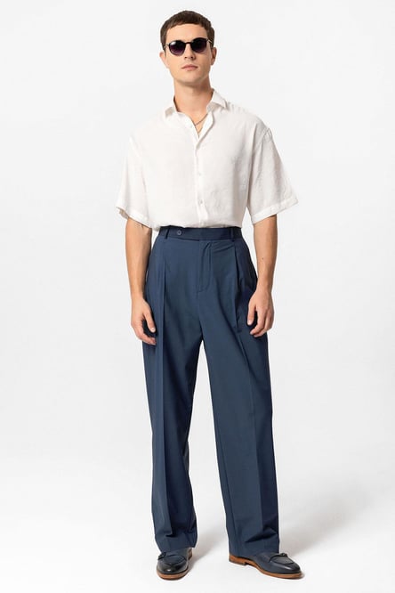 Indigo Baggy High Waist Men's Fabric Trousers