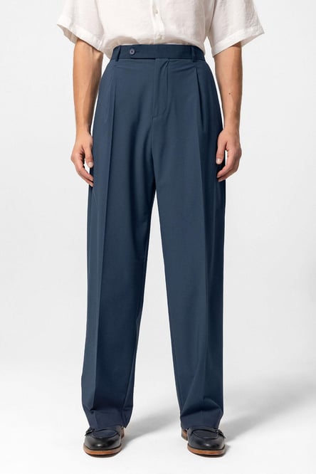 Indigo Baggy High Waist Men's Fabric Trousers