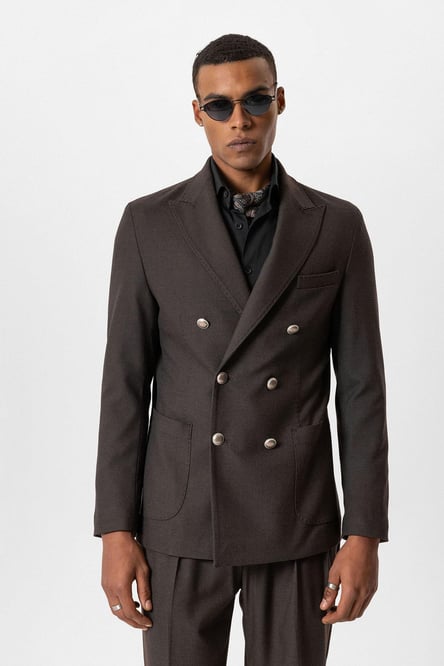 Brown Unlined Double Breasted Men's Blazer Jacket