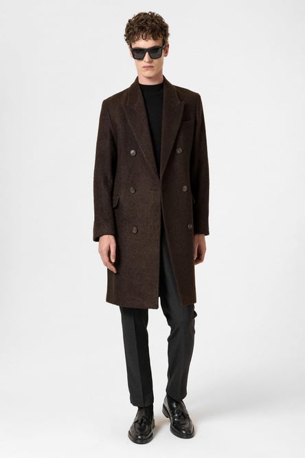 Brown Herringbone Patterned Men's Coat