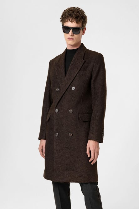 Brown Herringbone Patterned Men's Coat