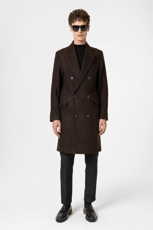 Brown Herringbone Patterned Men's Coat