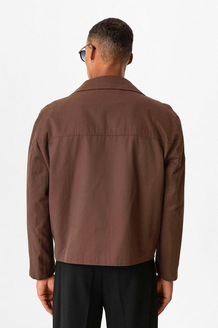 Brown Crop Fit Men's Trench Coat