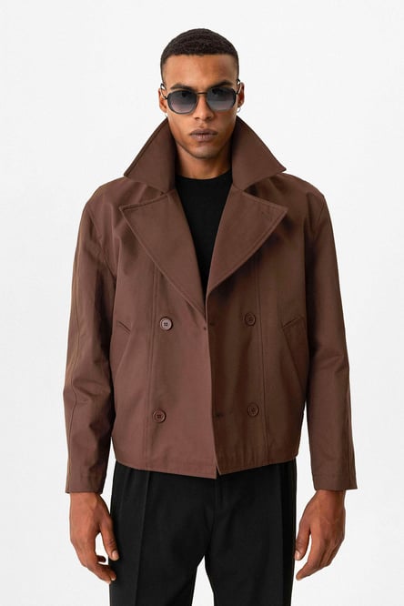 Brown Crop Fit Men's Trench Coat