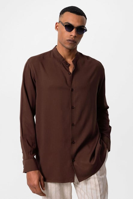 Antioch Brown Collar Regular Fit Men's Shirt