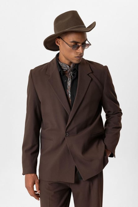 Brown Single Button Relaxed Men's Blazer Jacket