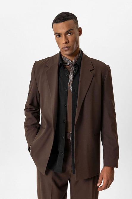 Brown Single Button Relaxed Men's Blazer Jacket