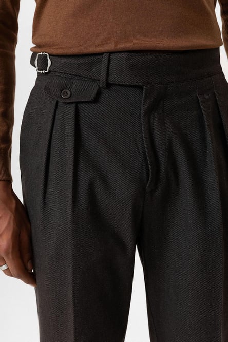 Brown Buckle Detailed High Waist Men's Trousers