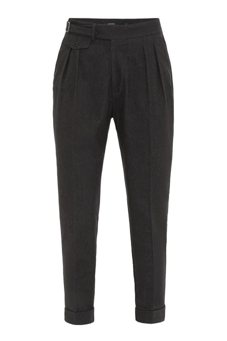 Brown Buckle Detailed High Waist Men's Trousers