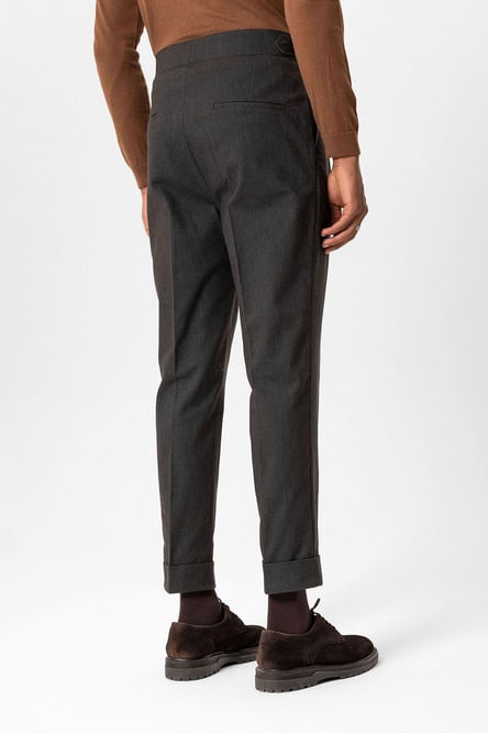 Brown Buckle Detailed High Waist Men's Trousers