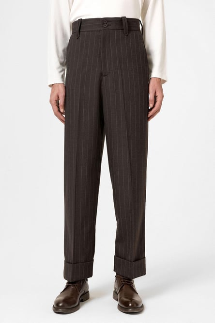 Brown High Waist Striped Relaxed Fit Men's Trousers