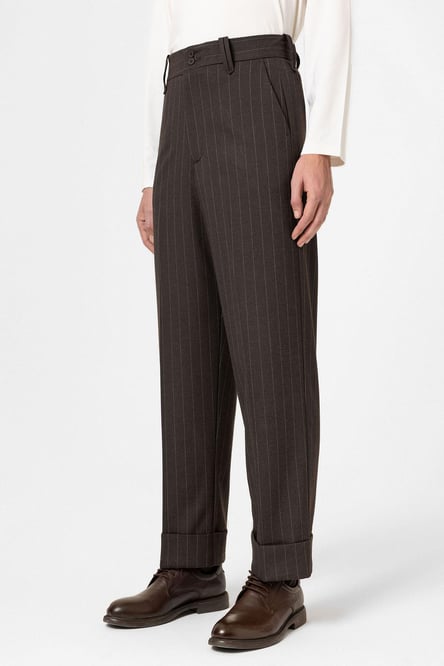 Brown High Waist Striped Relaxed Fit Men's Trousers