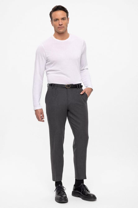 Anthracite Belted High Waist Men's Trousers