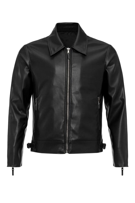 Black Sleeve Zippered Faux Leather Men's Jacket